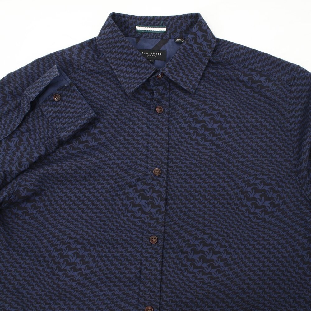 Ted baker shirt men's 4 all over horse print abstract art long sleeve button up